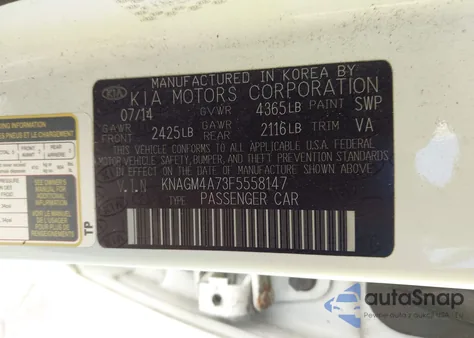 2015 Kia Optima Lx from USA, damaged, VIN KNAGM4A73F5558147